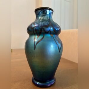 Iridescent Blue Vase with Artistic Design
